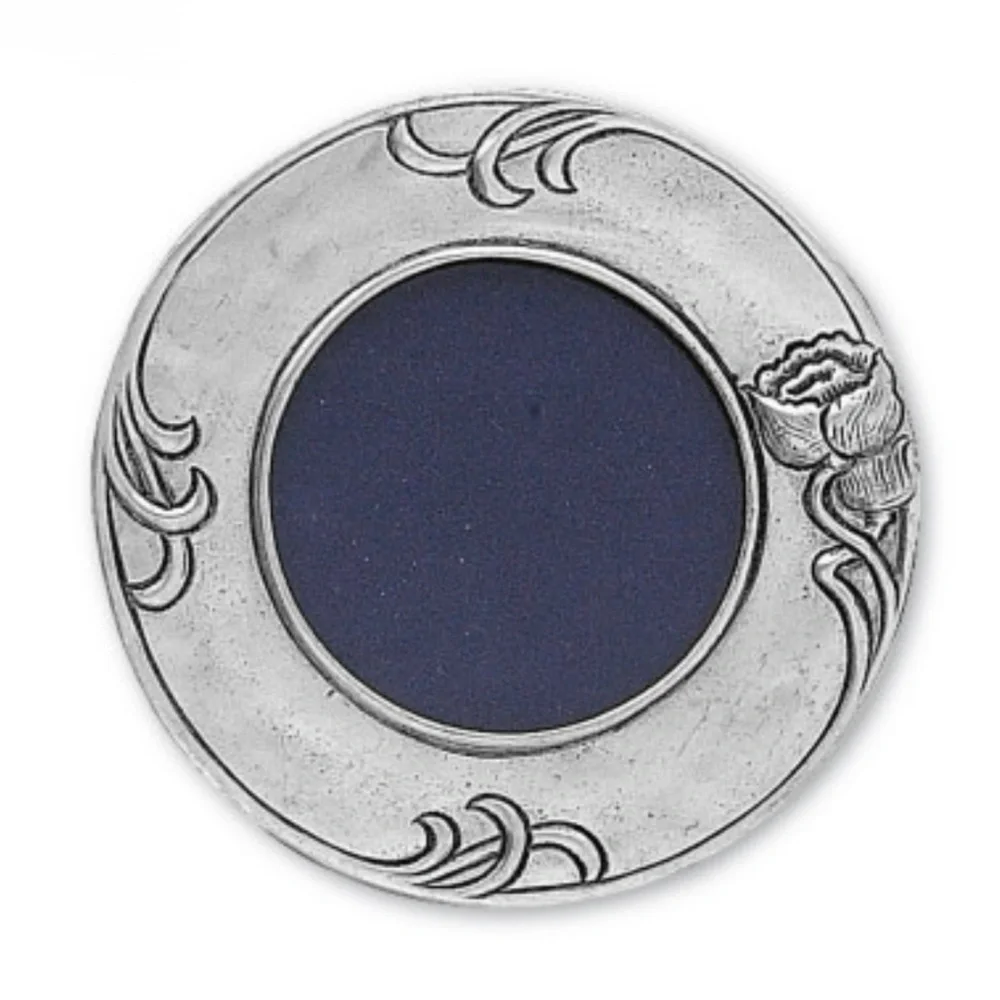 Italian Handmade Marinoni Pewter Silver Art Deco Round Picture Photo Frame Mini